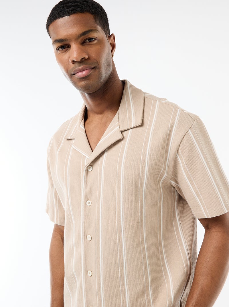 Camicia a righe a maniche corte Beige - Kiabi
