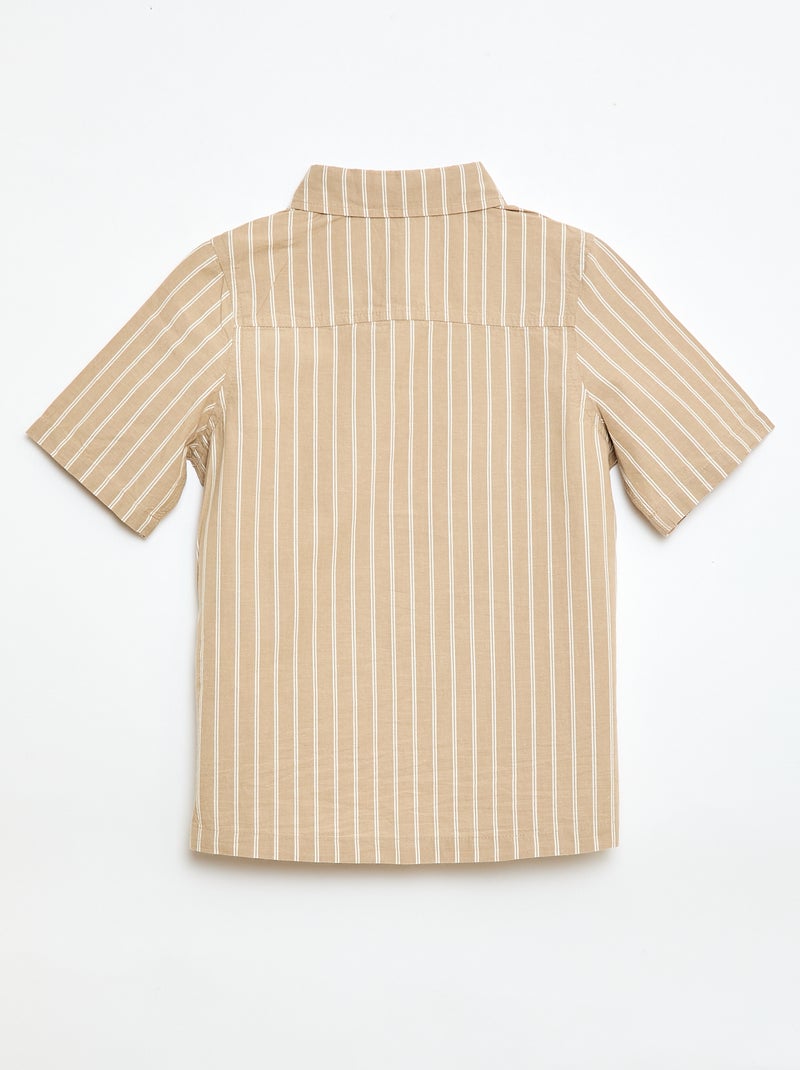Camicia a righe a maniche corte in cotone Beige - Kiabi