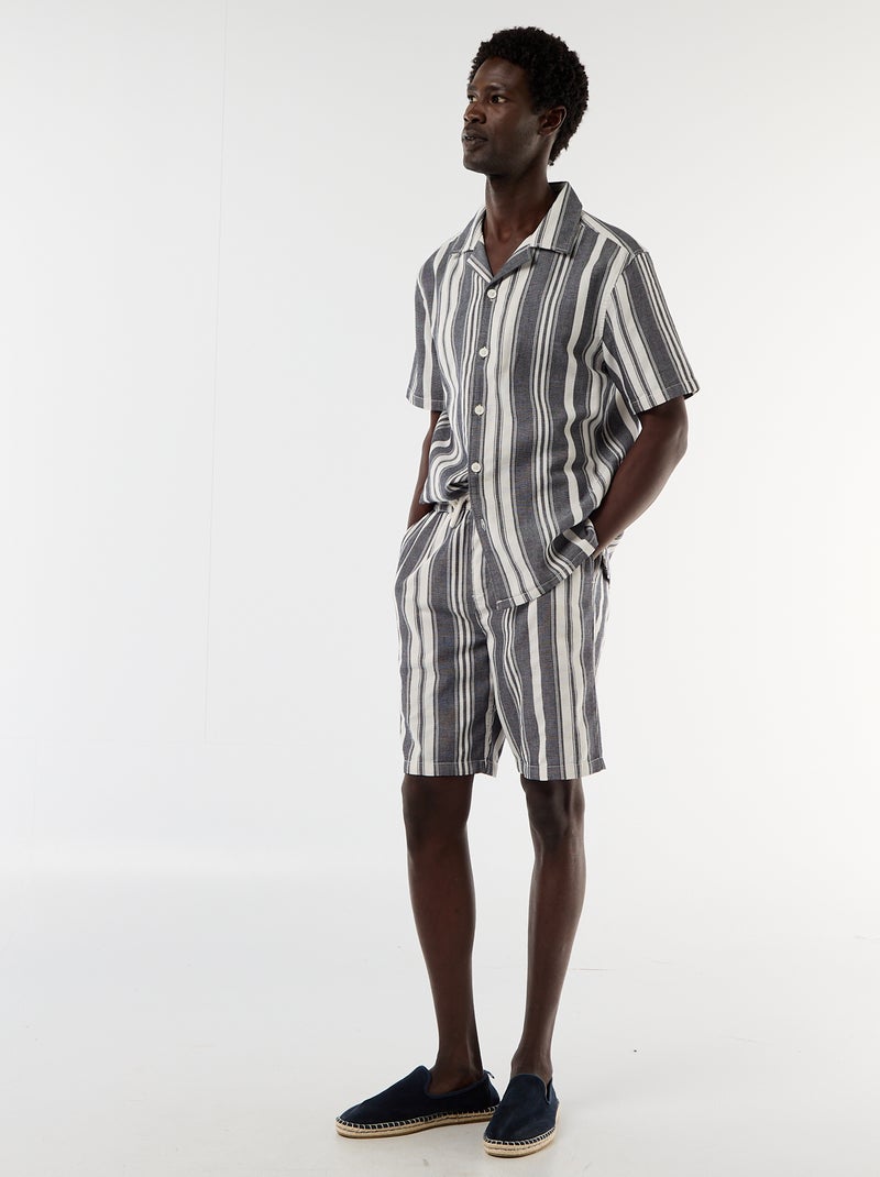 Camicia a righe a maniche corte Nero - Kiabi