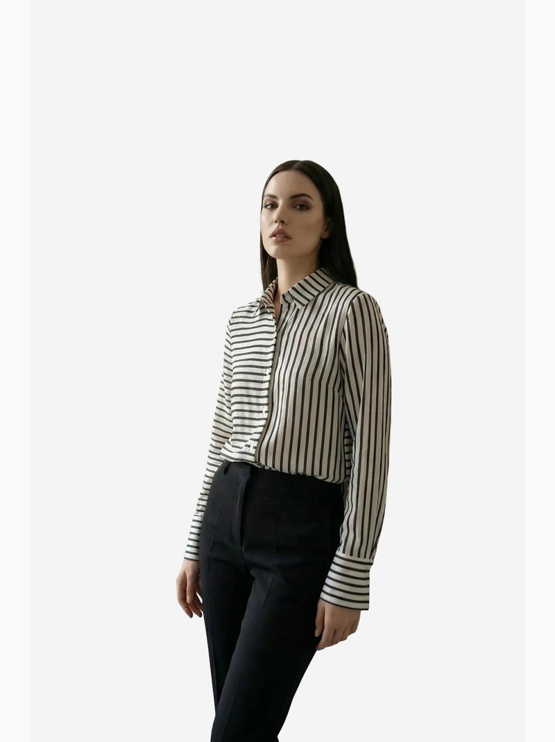 Camicia a righe a maniche lunghe con abbottonatura frontale my fashion Bianco - Kiabi