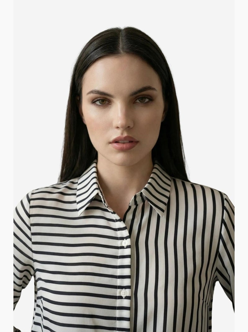 Camicia a righe a maniche lunghe con abbottonatura frontale my fashion Bianco - Kiabi