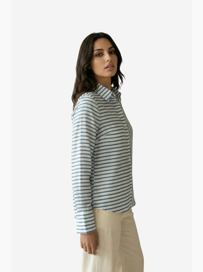Camicia a righe a maniche lunghe con abbottonatura frontale my fashion Blu zaffiro - Kiabi