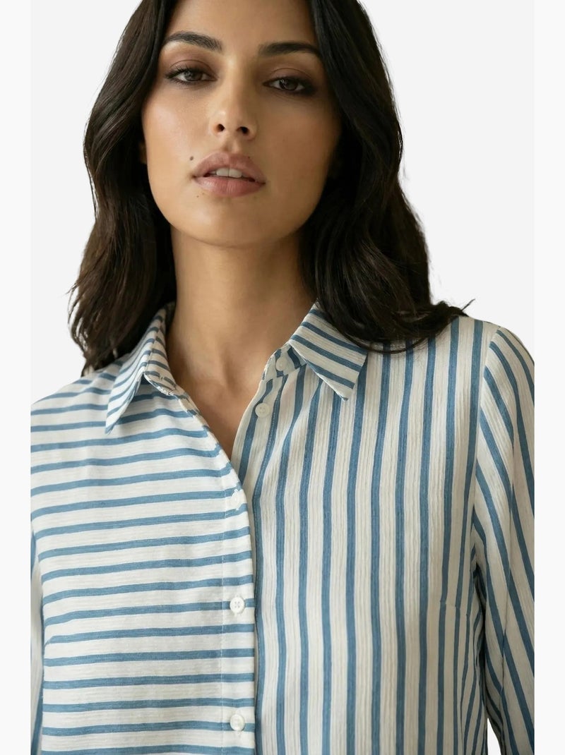 Camicia a righe a maniche lunghe con abbottonatura frontale my fashion Blu zaffiro - Kiabi