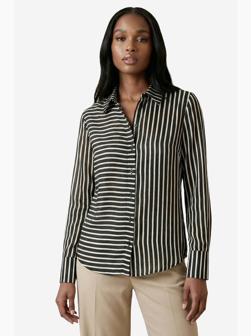 Camicia a righe a maniche lunghe con abbottonatura frontale my fashion Nero - Kiabi