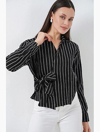 Camicia a righe a maniche lunghe con dettaglio a laccio bdart