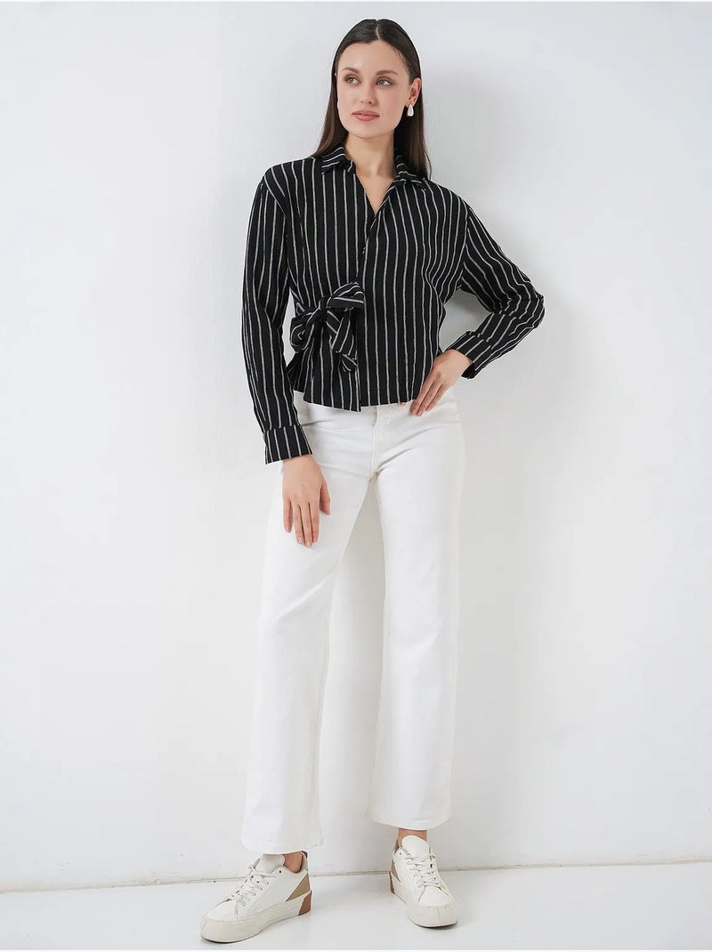 Camicia a righe a maniche lunghe con dettaglio a laccio bdart Nero - Kiabi