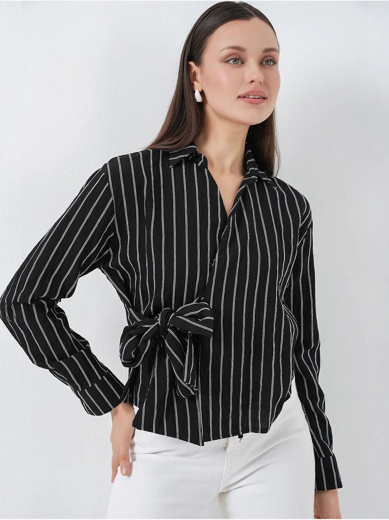 Camicia a righe a maniche lunghe con dettaglio a laccio bdart Nero - Kiabi