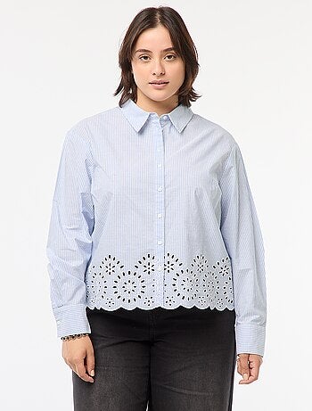 Camicia a righe a maniche lunghe con ricami