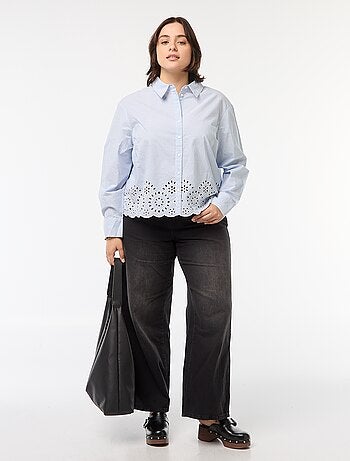 Camicia a righe a maniche lunghe con ricami