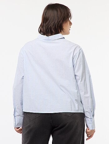 Camicia a righe a maniche lunghe con ricami