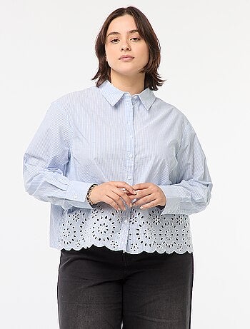 Camicia a righe a maniche lunghe con ricami