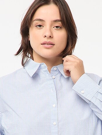 Camicia a righe a maniche lunghe con ricami