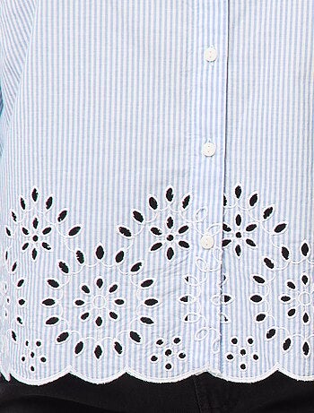 Camicia a righe a maniche lunghe con ricami