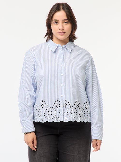 Camicia a righe a maniche lunghe con ricami - Kiabi