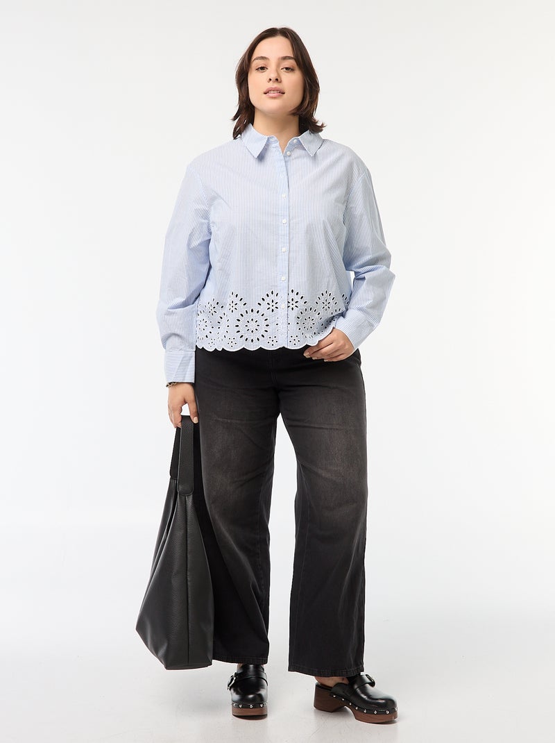 Camicia a righe a maniche lunghe con ricami Blu - Kiabi