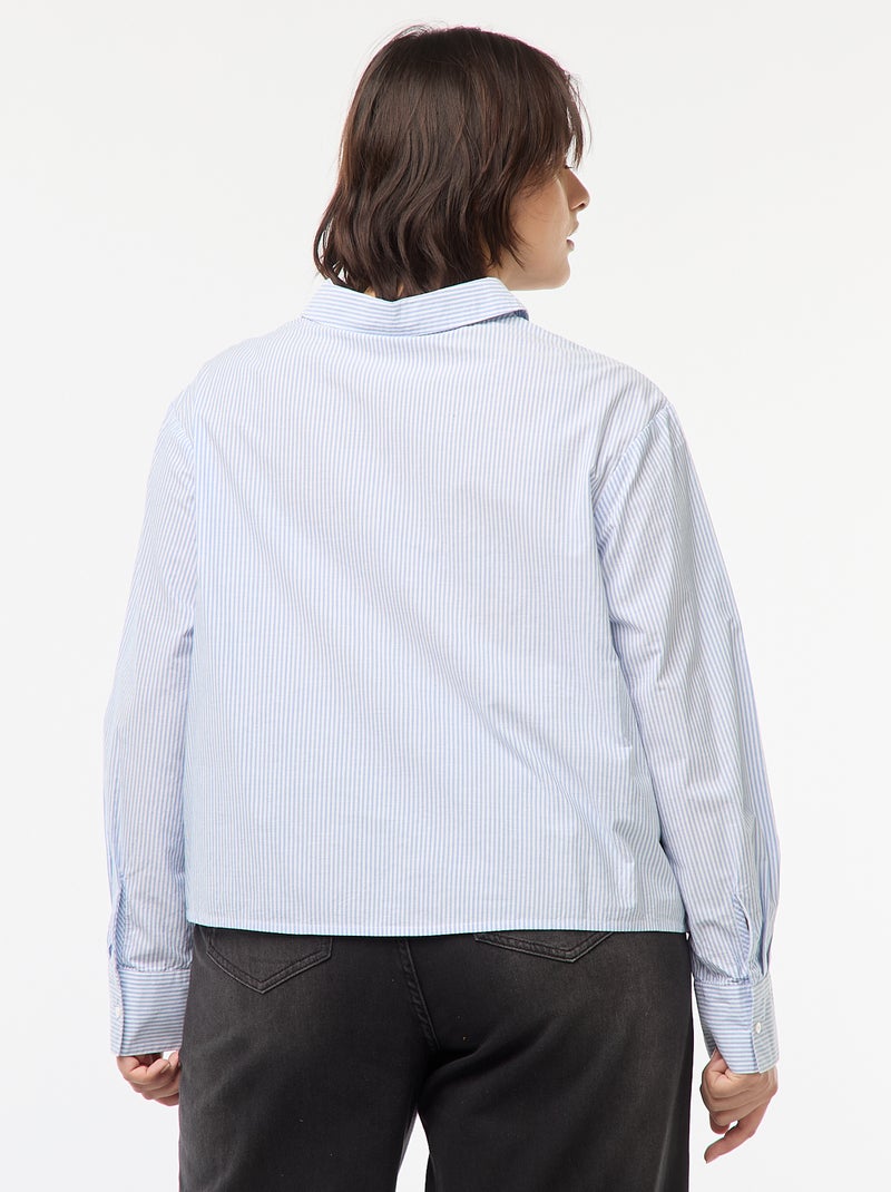 Camicia a righe a maniche lunghe con ricami Blu - Kiabi