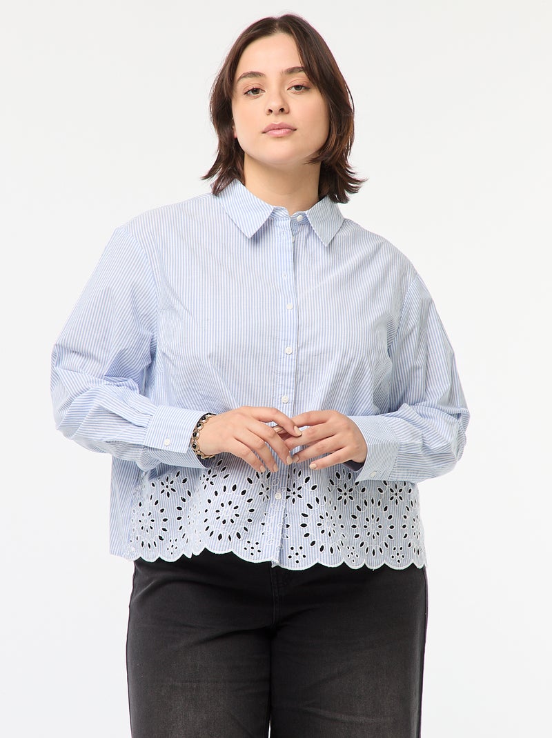Camicia a righe a maniche lunghe con ricami Blu - Kiabi