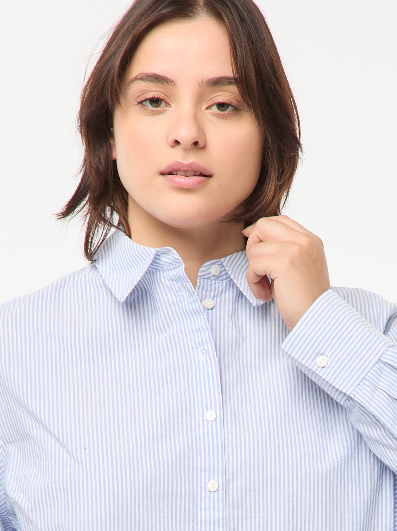 Camicia a righe a maniche lunghe con ricami Blu - Kiabi