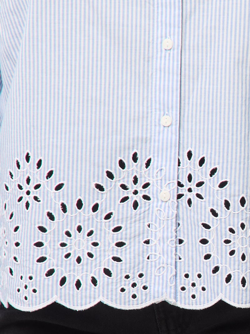 Camicia a righe a maniche lunghe con ricami Blu - Kiabi