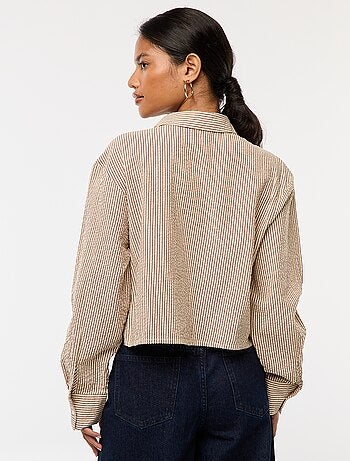 Camicia a righe a maniche lunghe con ricami