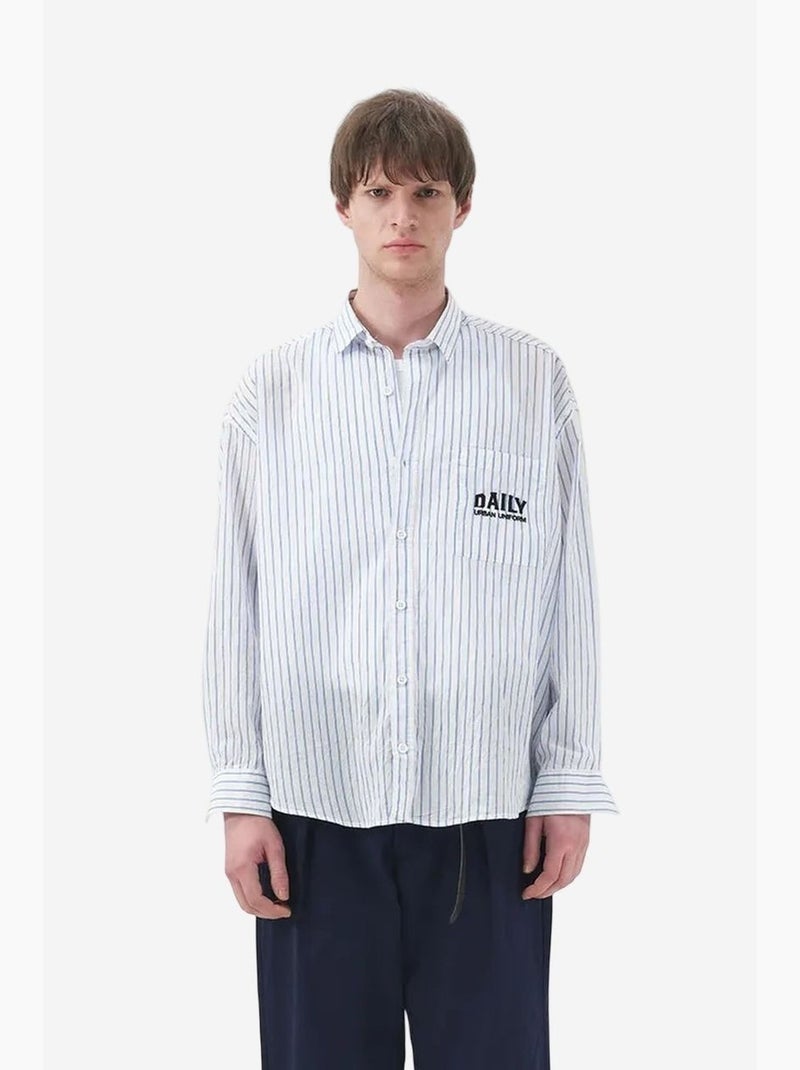 Camicia a righe a maniche lunghe con ricamo giesto Bianco - Kiabi