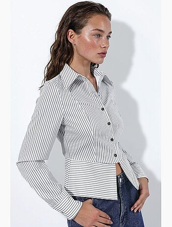 Camicia a righe aderente con dettaglio peplum hiccup