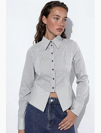Camicia a righe aderente con dettaglio peplum hiccup