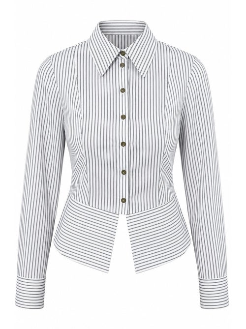 Camicia a righe aderente con dettaglio peplum hiccup - Kiabi Camicia a righe aderente con dettaglio peplum hiccup - Kiabi