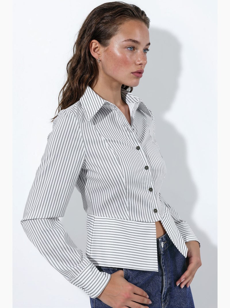 Camicia a righe aderente con dettaglio peplum hiccup Bianco - Kiabi
