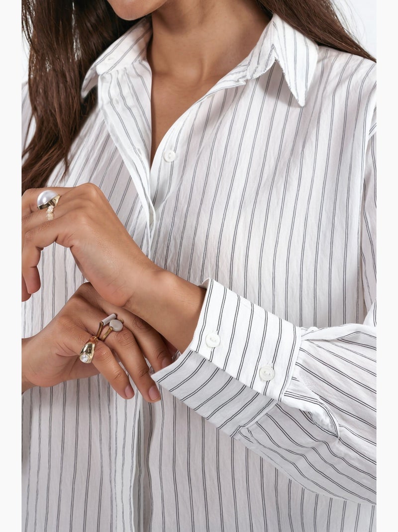 Camicia a righe casual con bottoni busem Bianco - Kiabi