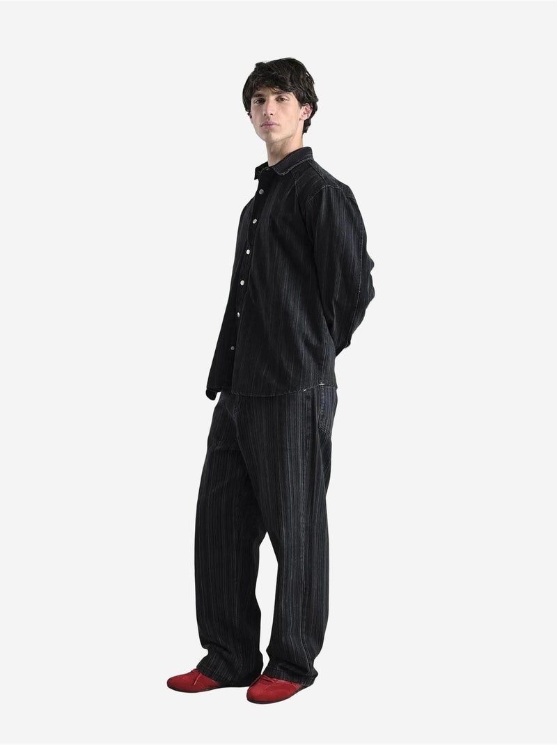 Camicia a righe con bottoni a pressione e maniche lunghe giesto Nero - Kiabi
