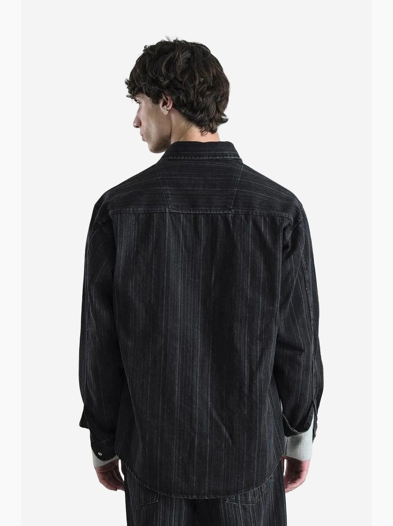 Camicia a righe con bottoni a pressione e maniche lunghe giesto Nero - Kiabi