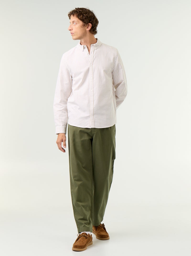 Camicia a righe con colletto button-down Beige - Kiabi