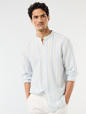 Camicia a righe con collo alla coreana e maniche arrotolabili