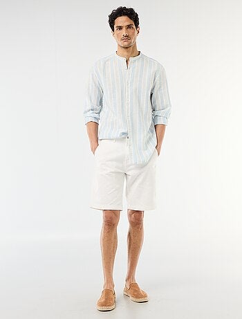 Camicia a righe con collo alla coreana e maniche arrotolabili