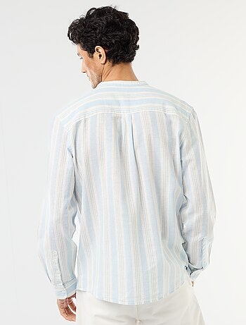 Camicia a righe con collo alla coreana e maniche arrotolabili