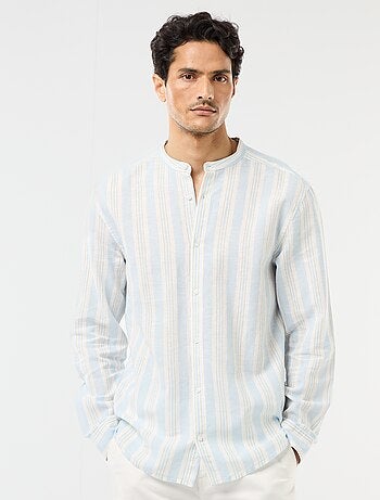Camicia a righe con collo alla coreana e maniche arrotolabili