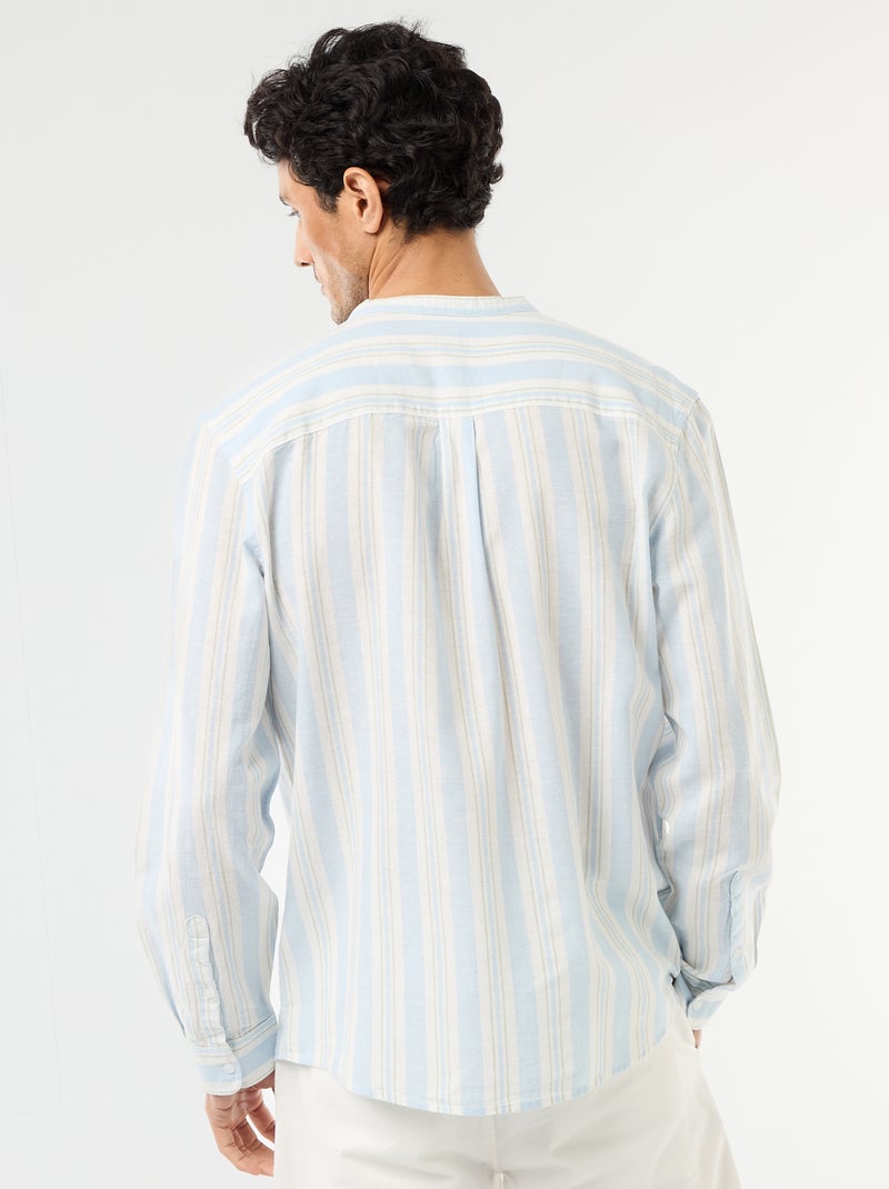 Camicia a righe con collo alla coreana e maniche arrotolabili Blu - Kiabi