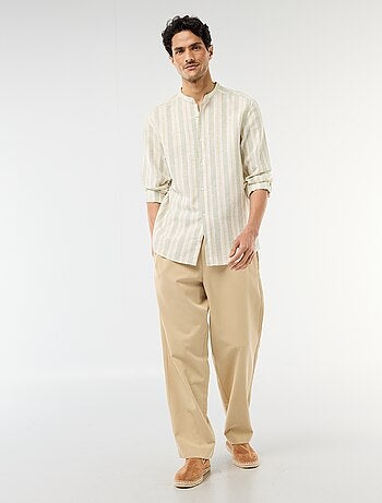 Camicia a righe con collo alla coreana e maniche arrotolabili