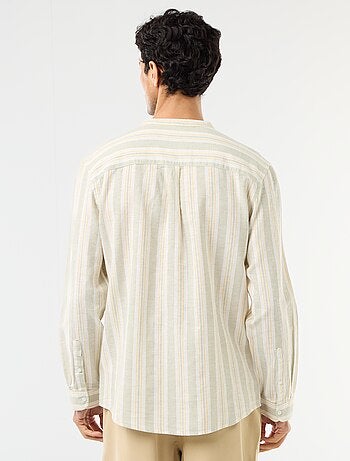 Camicia a righe con collo alla coreana e maniche arrotolabili