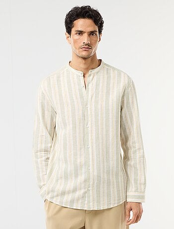 Camicia a righe con collo alla coreana e maniche arrotolabili