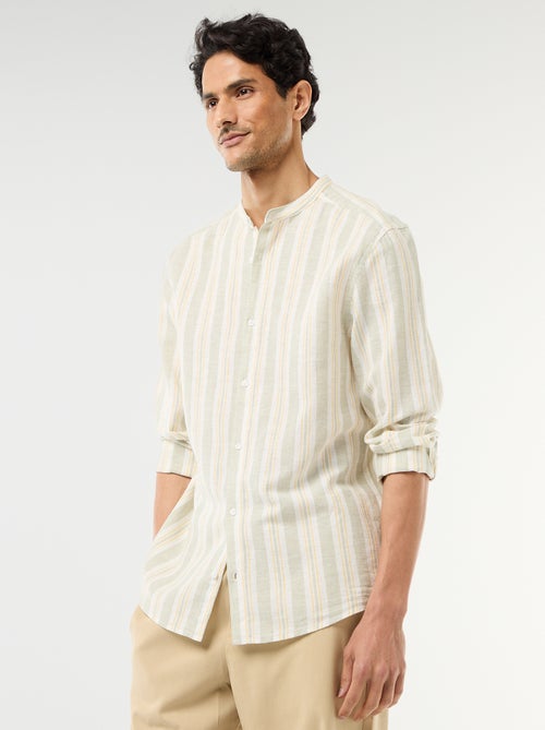 Camicia a righe con collo alla coreana e maniche arrotolabili - Kiabi