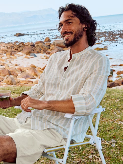 Camicia a righe con collo alla coreana e maniche arrotolabili - Kiabi