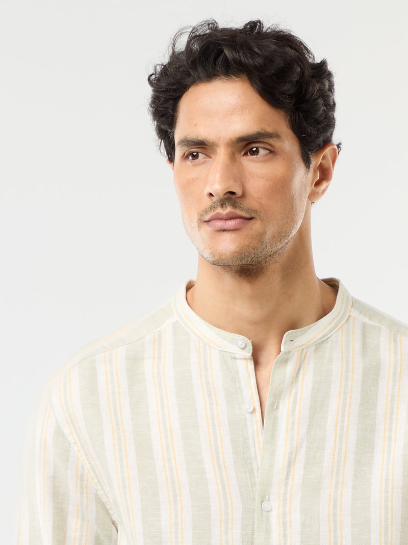 Camicia a righe con collo alla coreana e maniche arrotolabili Verde - Kiabi