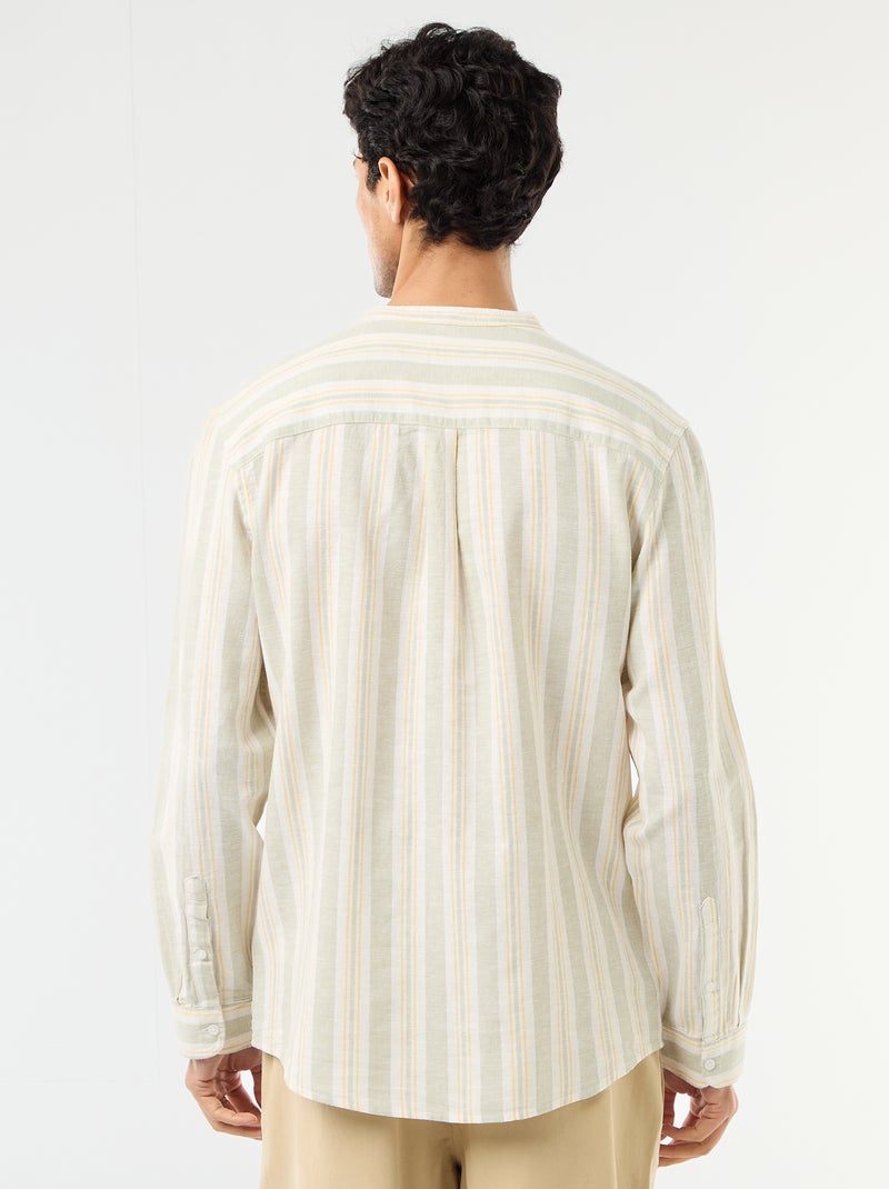 Camicia a righe con collo alla coreana e maniche arrotolabili Verde - Kiabi