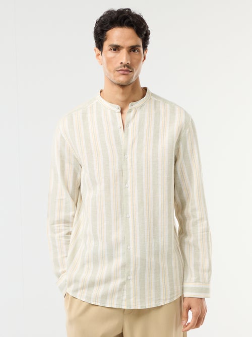 Camicia a righe con collo alla coreana e maniche arrotolabili - Kiabi
