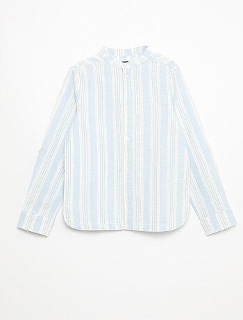 Camicia a righe con collo alla coreana in lino e cotone