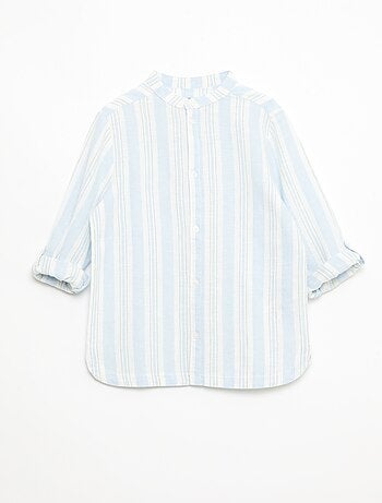Camicia a righe con collo alla coreana in lino e cotone