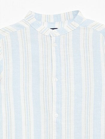 Camicia a righe con collo alla coreana in lino e cotone