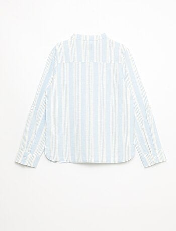 Camicia a righe con collo alla coreana in lino e cotone